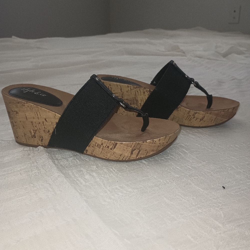Style & Co. Black Wedge Shoes with Dual Straps